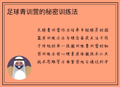 足球青训营的秘密训练法