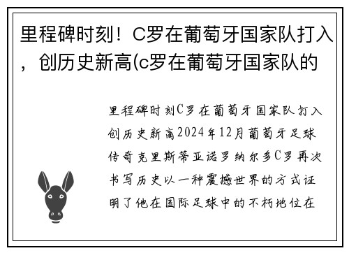 里程碑时刻！C罗在葡萄牙国家队打入，创历史新高(c罗在葡萄牙国家队的地位)